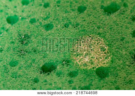 sponge bath macro shooting bubbles texture with water drops dishwashing detergent