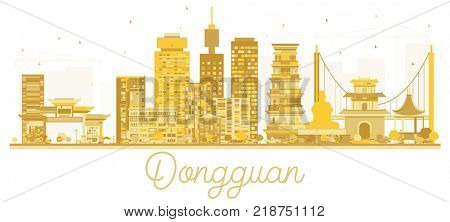 Dongguan China City skyline golden silhouette. Business travel concept. Dongguan Cityscape with landmarks.