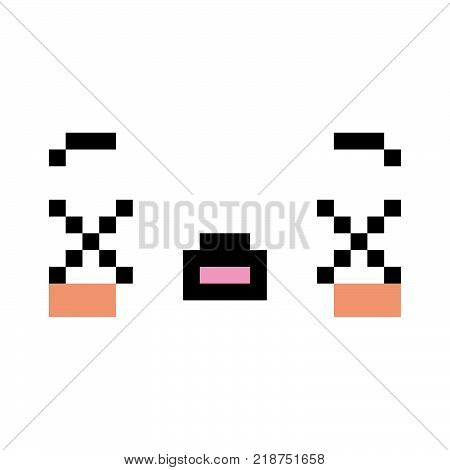 Vector Pixel Cartoon Dead Face Isolated On White Background