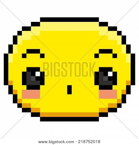 Vector Pixel Cartoon Surprised Face Isolated On White Background
