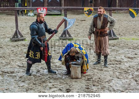 Detenice, Czech - October 22, 2017: Medieval Knight Tournament in castle Detenice.