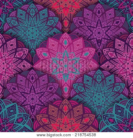 Indian, Islamic, Arabic, Oriental, Moroccon, Turkish, Chinese motif. Seamless floral ornament Oriental print-vector illustration. Mandala vivid texture original design