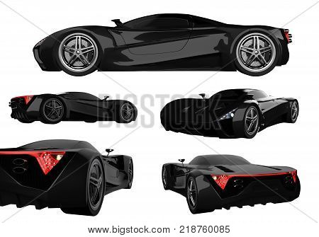Set black racing concept car. Image of a car on a white isolated background. 3d rendering