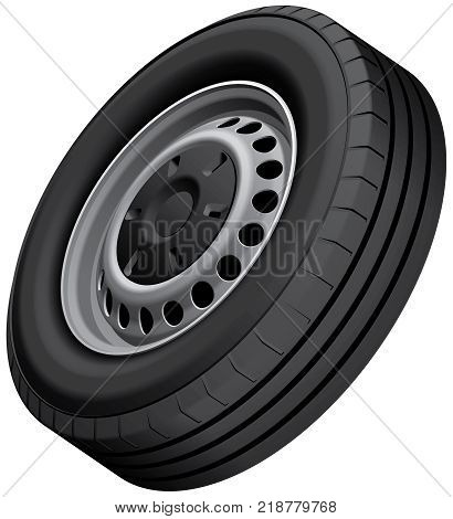 High quality vector illustration of typical light vans wheel with pressed disc isolated on white background. File contains gradients blends and transparency. No strokes.