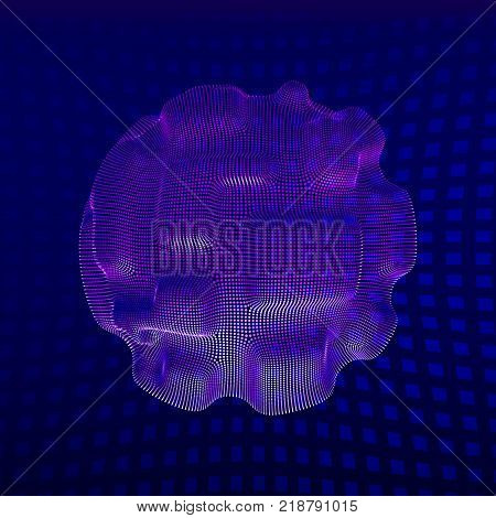 Futuristic Abstract Background. 3d Vector Illustration. Warp surface. Distortion. Fabric. Space surface. sci-fi backdrop. Dots and lines connections. Big data wireframe.