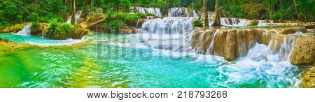 Tat Sae Waterfalls. Beautiful landscape. Luang Prabang. Laos. Panorama