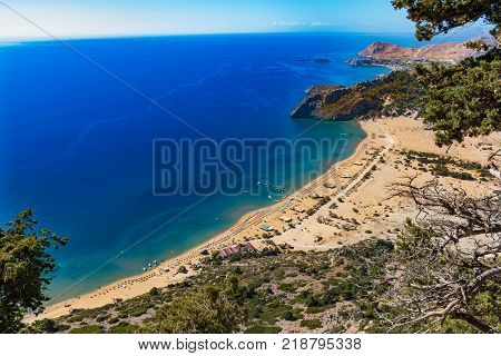 Tsambika beach with golden sand - view from Tsambika monastery (RHODES GREECE)