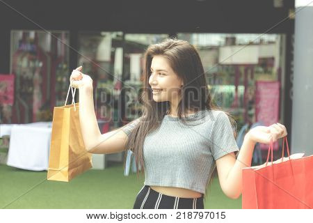 Girl Shopping In Department Store.