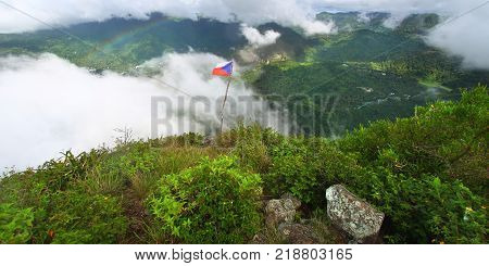 View of Soufriere from the cloud covered summit of the Petit Piton - Saint Lucia