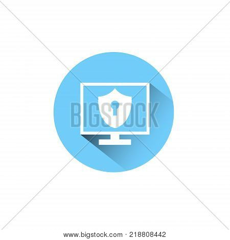 Computer Monitor Icon With Shield Keyhole Labal Protection And Security Concept Vector Illustration