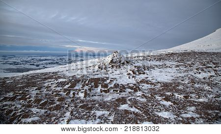 Winter snow scene on Pen y Fan mountain in the Brecon Beacons National Park