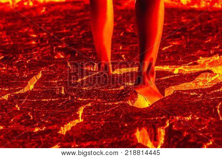 Foot on the lava floor because of global warming.
