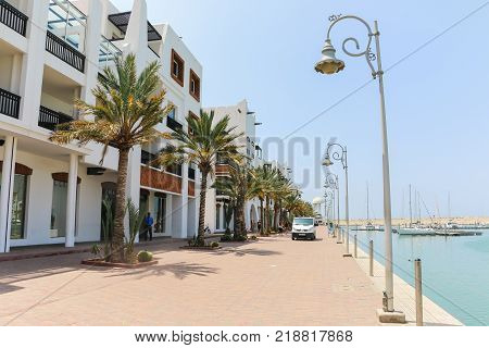 Street In A Summer Day In Agadir City. North Africa