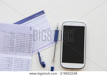saving account passbook bank and withdrawal slips of bank