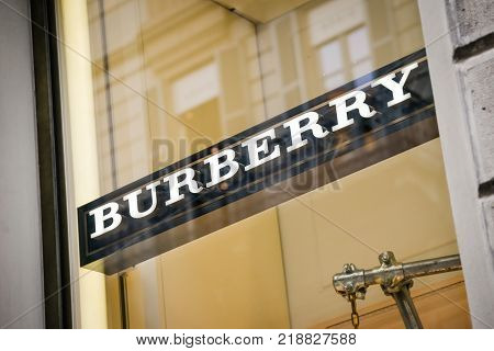 Milan, Italy - September 24, 2017:  Burberry Store In Milan. Fashion Week Burberry Shopping