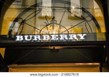 Milan, Italy - September 24, 2017:  Burberry Store In Milan. Fashion Week Burberry Shopping