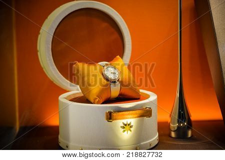 Milan, Italy - September 24, 2017:  Bulgari Store In Milan. Fashion Week Bvlgari Shopping