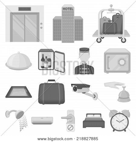 Hotel and equipment monochrome icons in set collection for design. Hotel and comfort vector symbol stock  illustration.