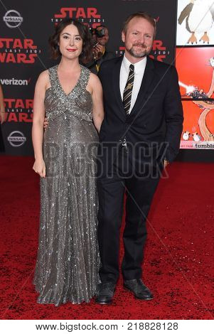 LOS ANGELES - DEC 09:  Karina Longworth and Rian Johnson arrives for the 'Star Wars: The Last Jedi' World Premiere on December 09, 2017 in Los Angeles, CA                