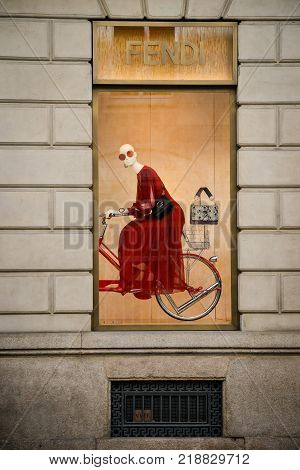 Milan, Italy - September 24, 2017:  Fendi Store In Milan. Fashion Week Fendi Shopping