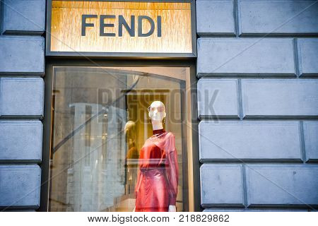 Milan, Italy - September 24, 2017:  Fendi Store In Milan. Fashion Week Fendi Shopping