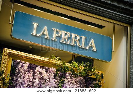 Milan, Italy - September 24, 2017:  La Perla Store In Milan. Fashion Week La Perla Shopping