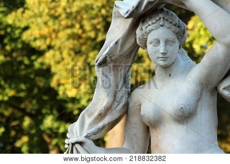 Antique stone statue of the goddess Galatea in the Catherine park, Pushkin, St. Petersburg