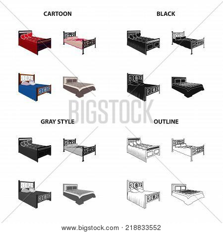 Bed, mattress, bedspread, and other  icon in cartoon style. Textiles, bedclothes, doss icons in set collection