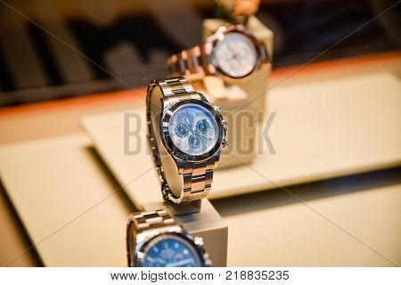 Milan, Italy - September 24, 2017:  Rolex Watches In A Store In Milan. Fashion Week Rolex Shopping