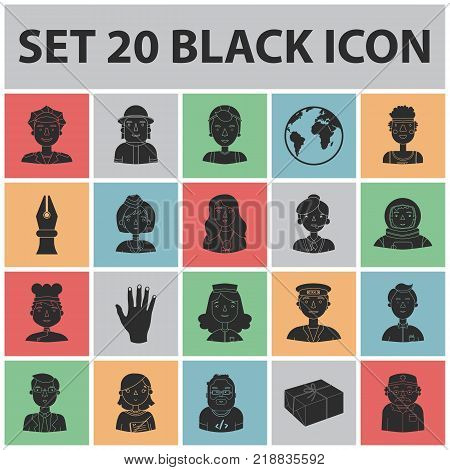 People of different professions black icons in set collection for design. Worker and specialist vector symbol stock  illustration.