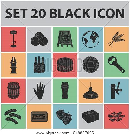 Pub, interior and equipment black icons in set collection for design. Alcohol and food vector symbol stock  illustration.