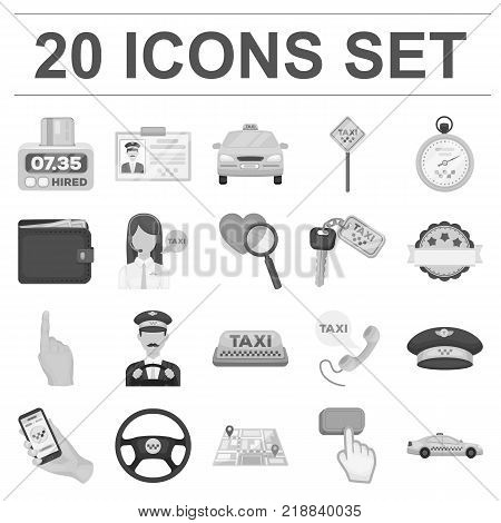 Taxi service monochrome icons in set collection for design. Taxi driver and transport vector symbol stock  illustration.