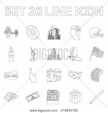 USA country outline icons in set collection for design.Travel and attractions vector symbol stock  illustration.