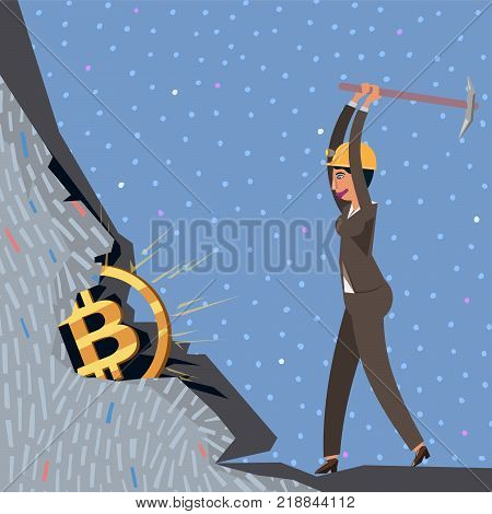 modern style business illustration, business woman mining bitcoins