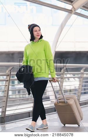 Portrait beautiful young girl russian enjoying smell traval in winter bangkok city thailand