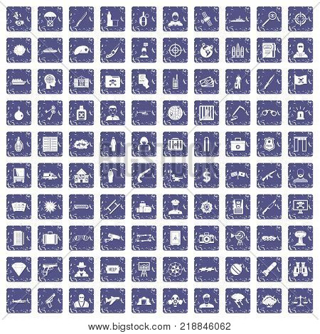 100 antiterrorism icons set in grunge style sapphire color isolated on white background vector illustration