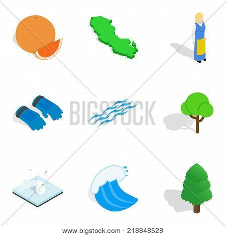 Outdoor leisure icons set. Isometric set of 9 outdoor leisure vector icons for web isolated on white background