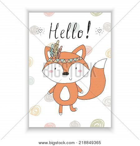 Hand drawn vector illustration with Cute vector Fox.