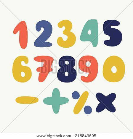 Vector cartoon colorful set of hand drawn numbers isolated. Funny sights in different colors for decoration, education, prints etsy.