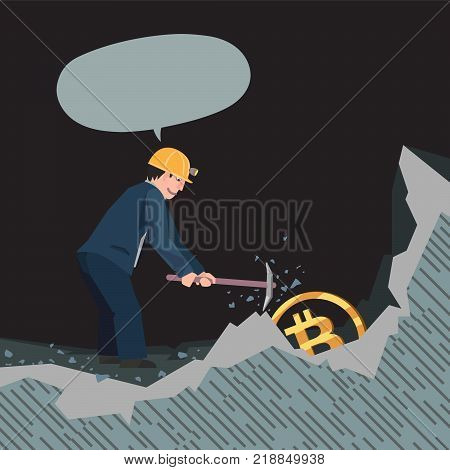 modern style business illustration, bitcoins and mining, man in mine