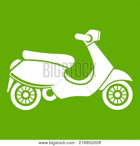 Vespa scooter icon white isolated on green background. Vector illustration