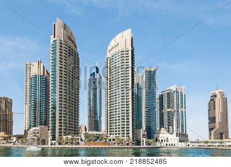 Dubai United Arab Emirates - 21 November 2017- Panorama of modern skyscrapers at Dubai Marina.
