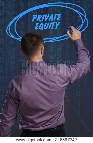 Business, Technology, Internet And Network Concept. Young Businessman Working On A Virtual Screen Of