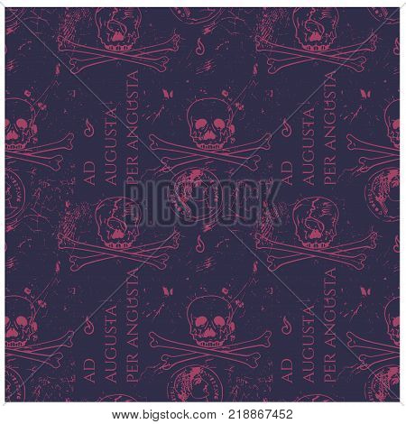 Ad augusta per angusta to rise to a high position overcoming hardships - in latin language for web, textile and print. Vintage historic look.