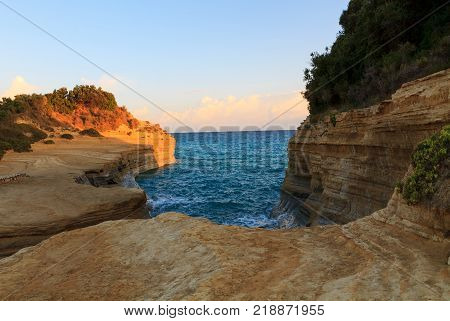 Rocks on the beach on Corfu in Greece