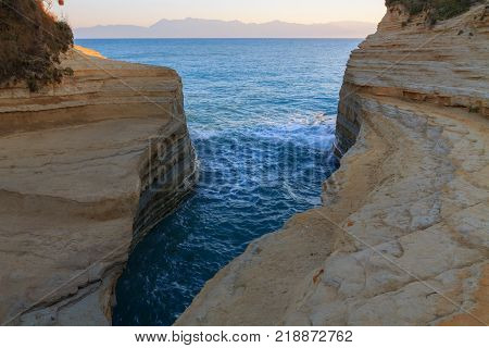 Rocks on the beach on Corfu in Greece