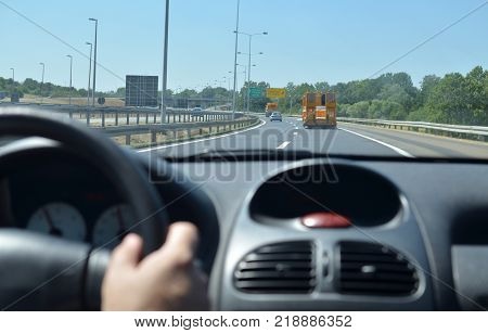 Driving On A Highway With Roadworks Ahead