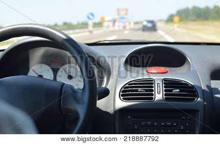 Driving On A Highway With Roadworks Ahead
