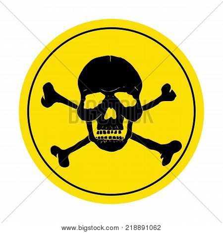 Yellow danger sign with skull. Round danger sign. Vector illustration.