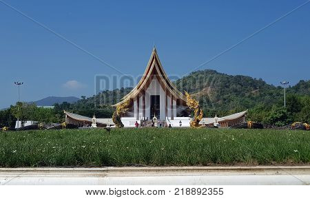 Naga Statues Group Over Blue Sky Background